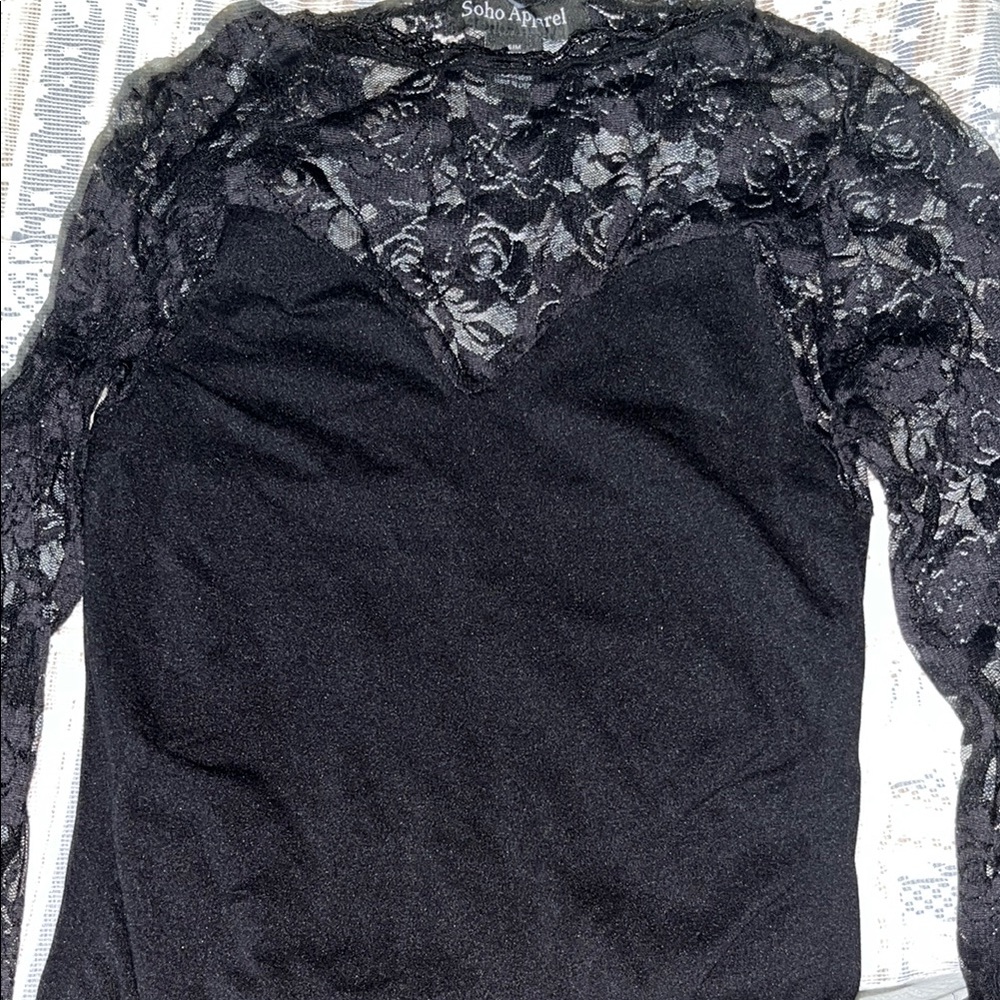 Soho Apparel Black Lace Long Sleeve Body Suit